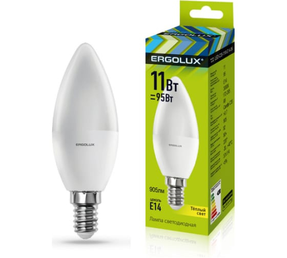 Ergolux LED-C35-11W-E14-3K (Эл.лампа светодиодная Свеча 11Вт E14 3000K 172-265В)