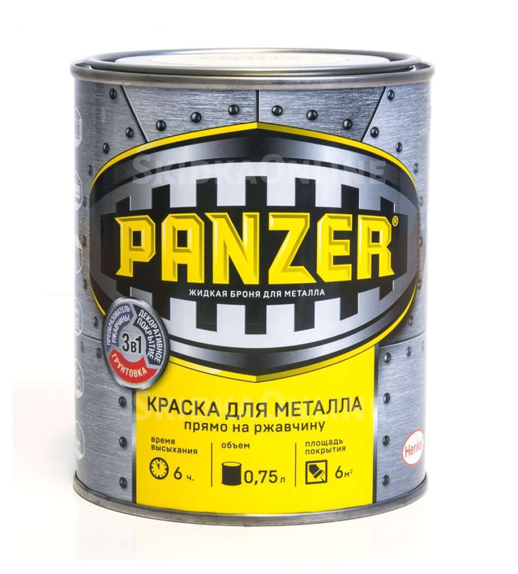 Краска "PANZER" для металла гладкая золотистая 0.75л
