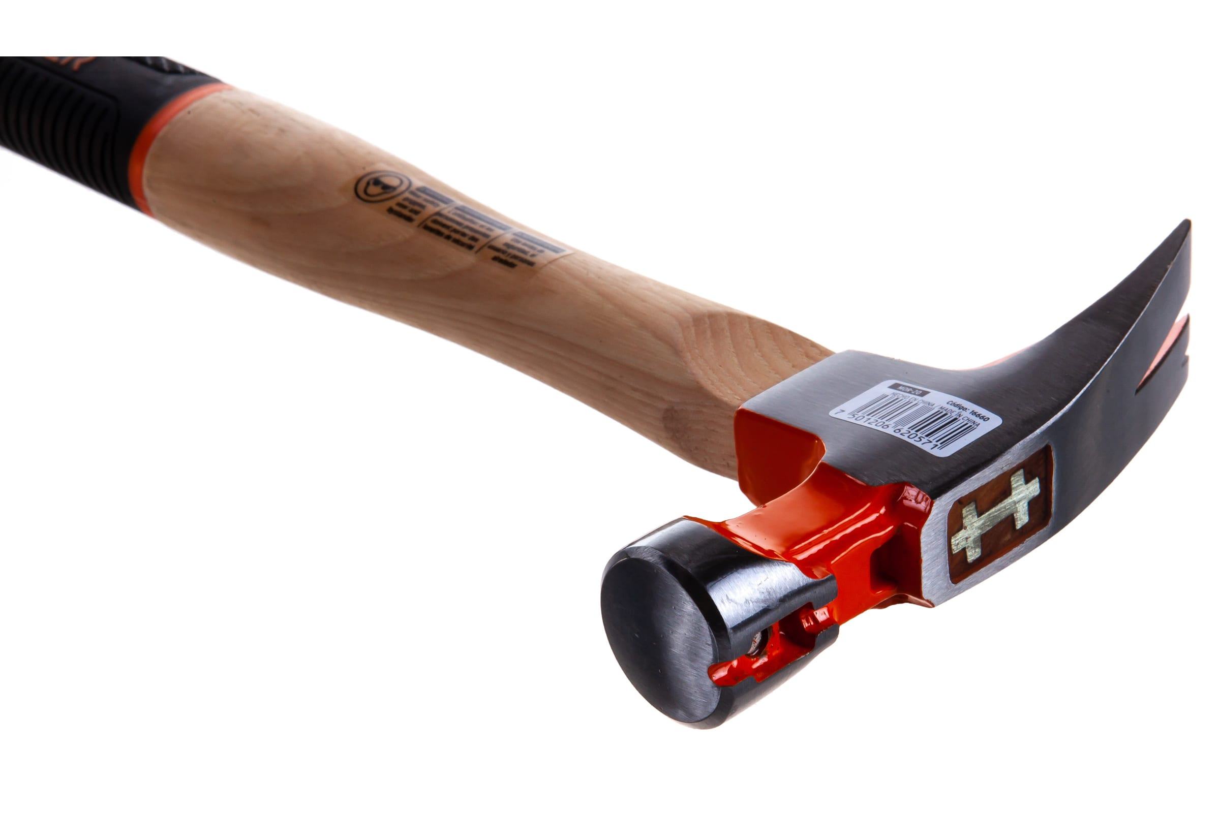 Молоток-гвоздодер с полированным бойком, деревянная ручка 16660