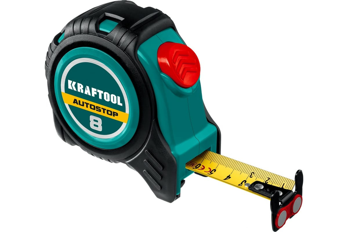 KRAFTOOL  AutoStop 8м х 25мм, Профессиональная рулетка с автостопом (3412-8-25)