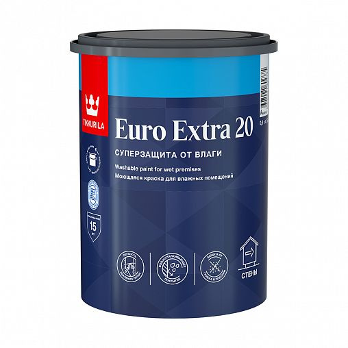 Краска "EURO EXTRA-20" 0,9л моющаяся д/влажных помещений/Тиккурила