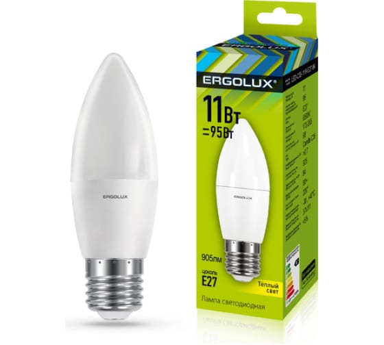 Ergolux LED-C35-11W-E27-3K (Эл.лампа светодиодная Свеча 11Вт E27 3000K 172-265В)
