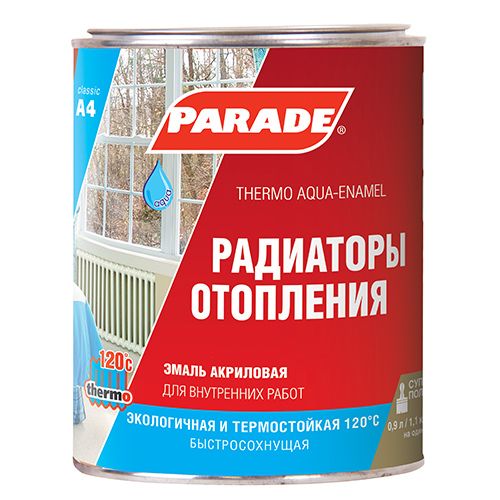 Эмаль акриловая 0,9л термо бел п/мат PARADE A4 Радиаторы отоп.