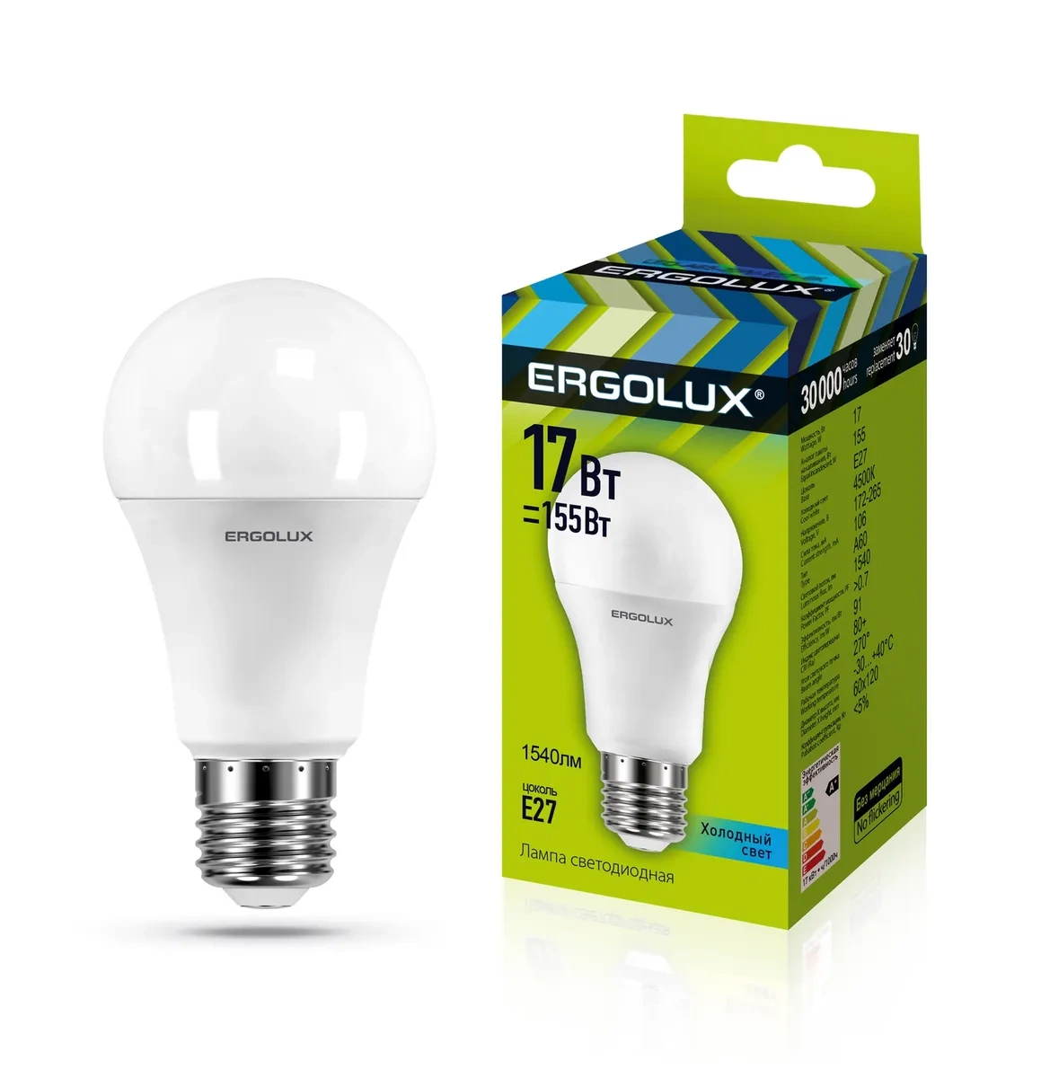 Ergolux LED-A60-17W-E27-4K (Эл.лампа светодиодная ЛОН 17Вт E27 4500K 172-265В)